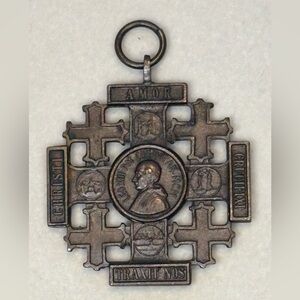 Jerusalem Pilgrims Cross Catholic Medal – Pope Leo XIII – Bronze